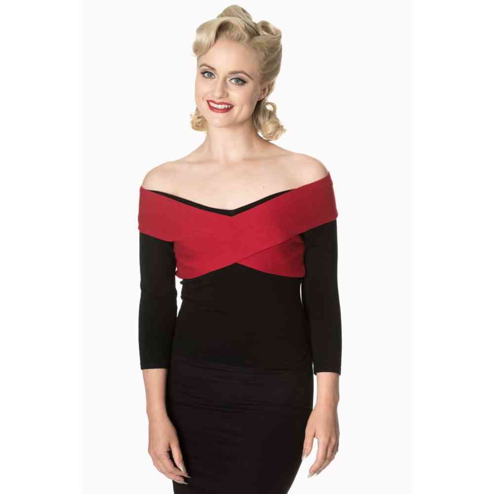 Dancing Days - WRAPPED IN LOVE Off shoulder top - Black/Red
